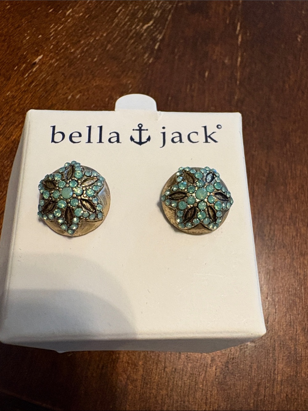 bella jack Turquoise Crystal Floral Stud Earrings (NEW)